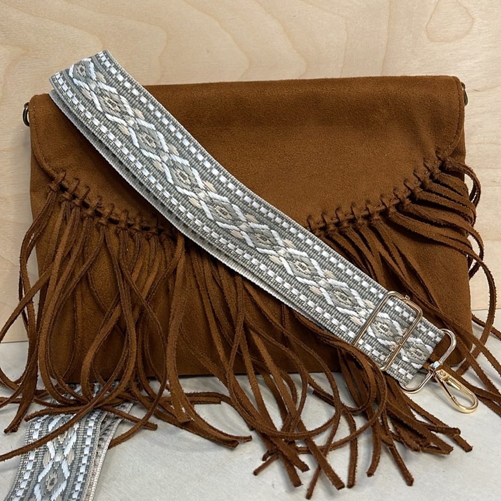 Crossbody Strap Gray White Beige